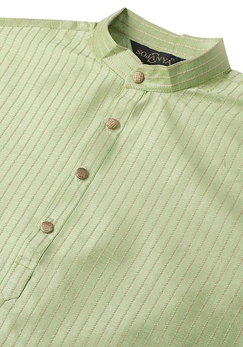 Green Woven Jacquard Kurta For Men