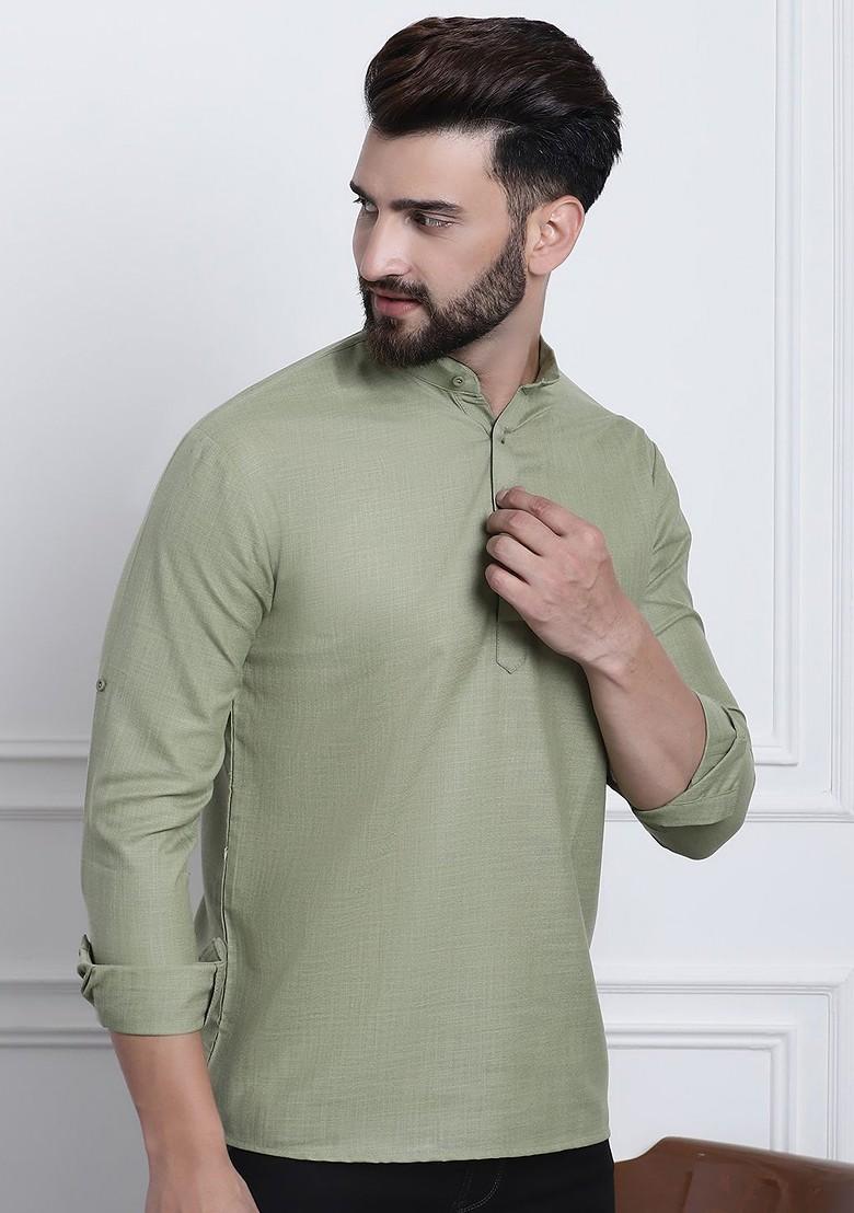 Green Solid Poly Blend Kurta For Men