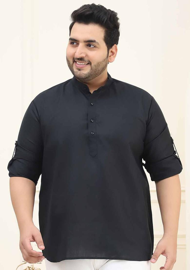 Black Solid Cotton Kurta For Men