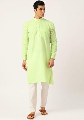 Green Solid Poly Blend Kurta For Men