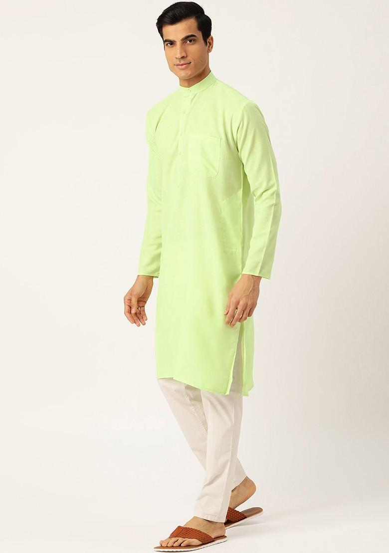 Green Solid Poly Blend Kurta For Men