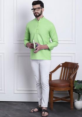 Green Solid Poly Blend Kurta For Men