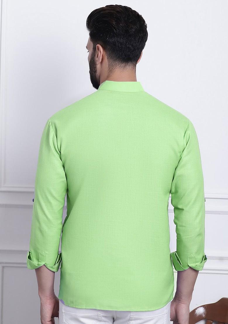 Green Solid Poly Blend Kurta For Men
