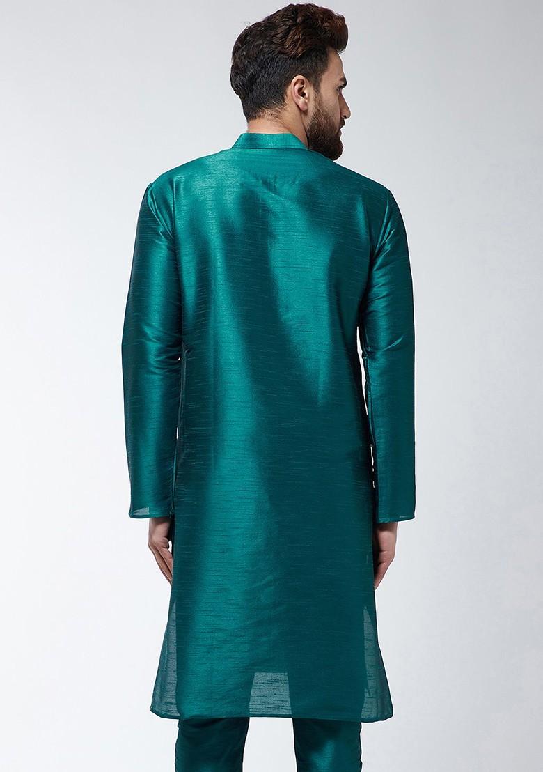 Green Solid Poly Blend Kurta For Men