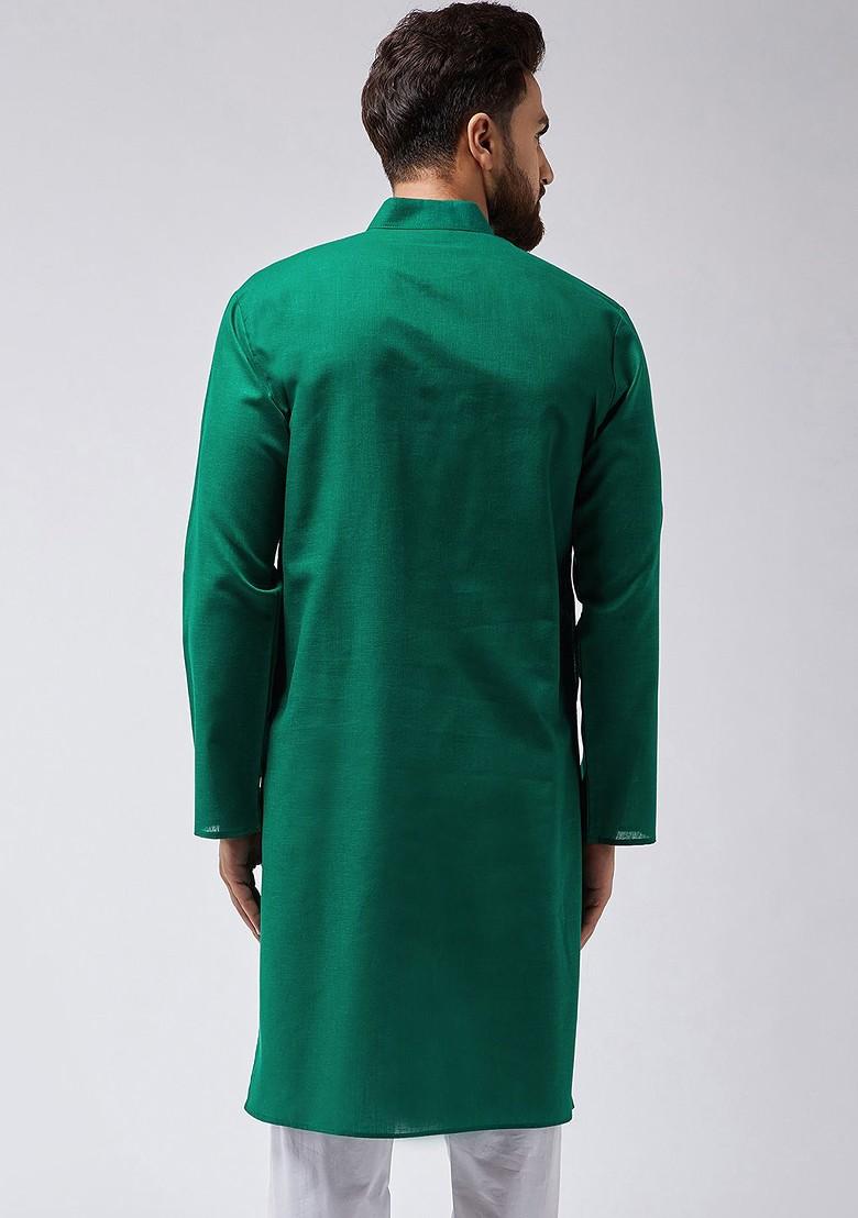 Green Solid Poly Blend Kurta For Men