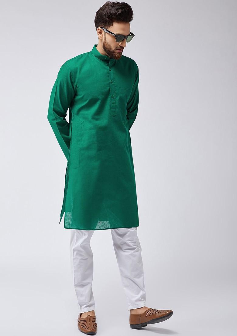 Green Solid Poly Blend Kurta For Men