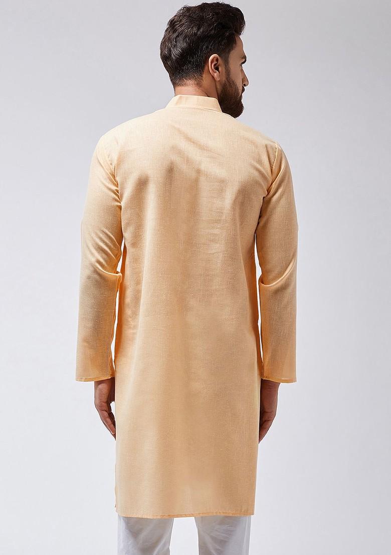 Peach Solid Poly Blend Kurta For Men