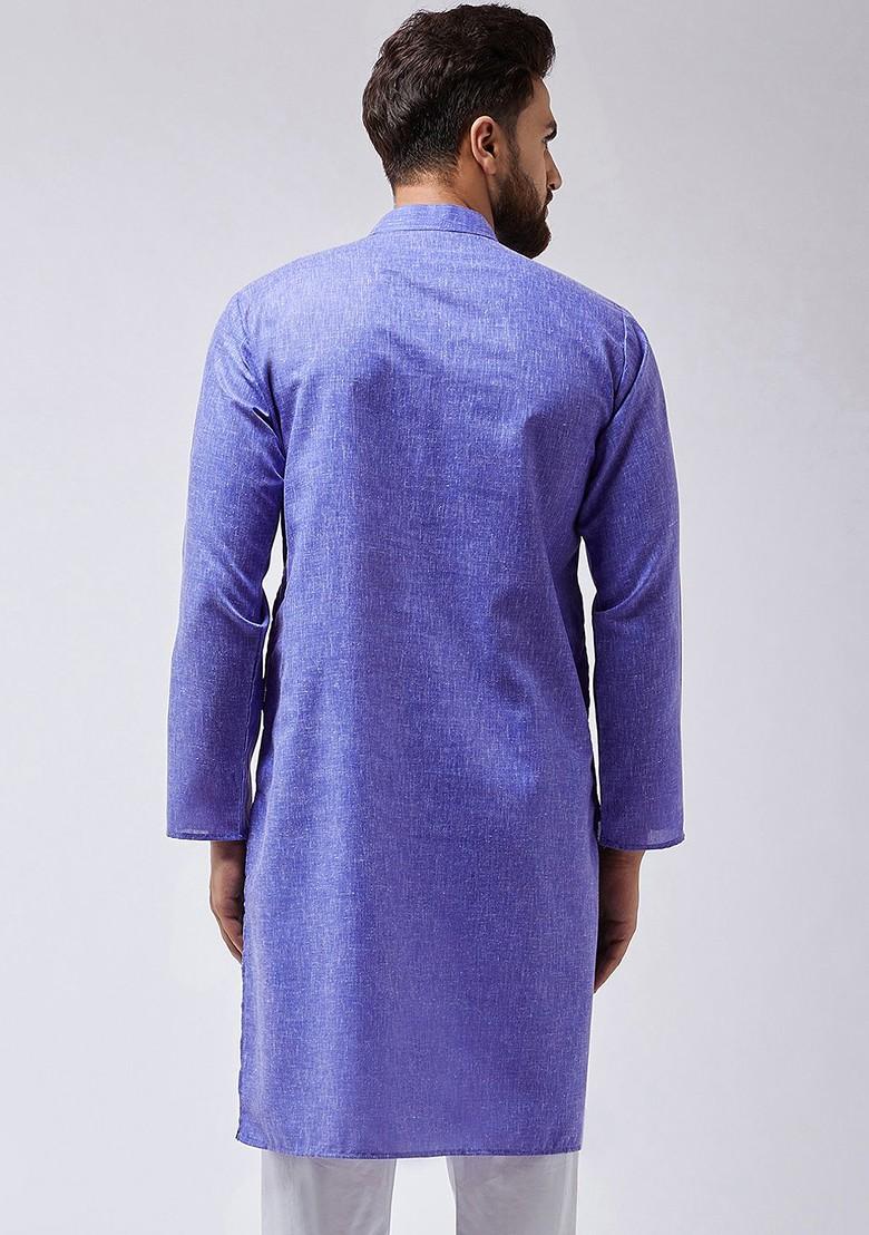Blue Solid Poly Blend Kurta For Men
