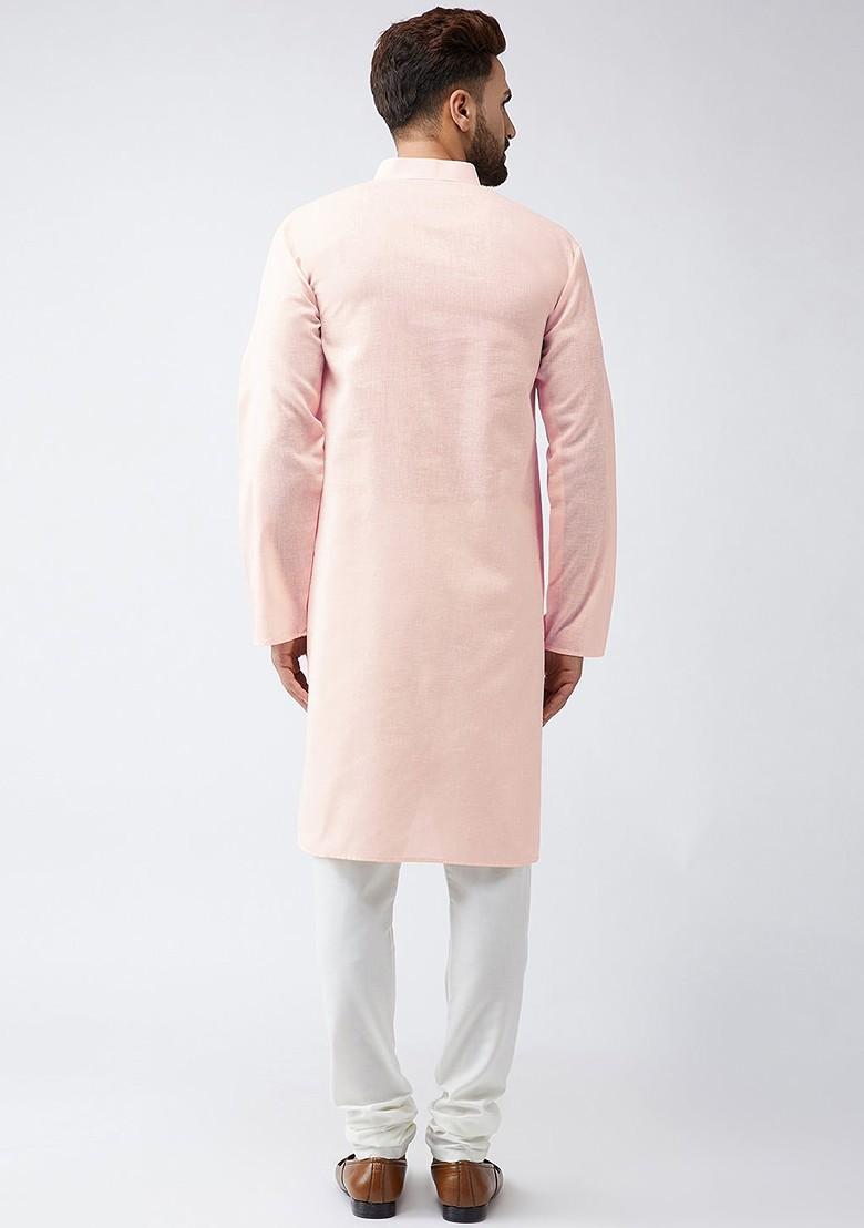 Peach Solid Poly Blend Kurta For Men