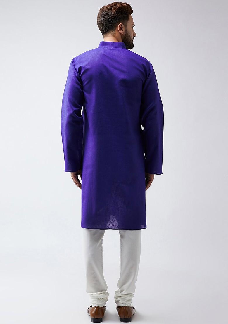 Blue Solid Poly Blend Kurta For Men