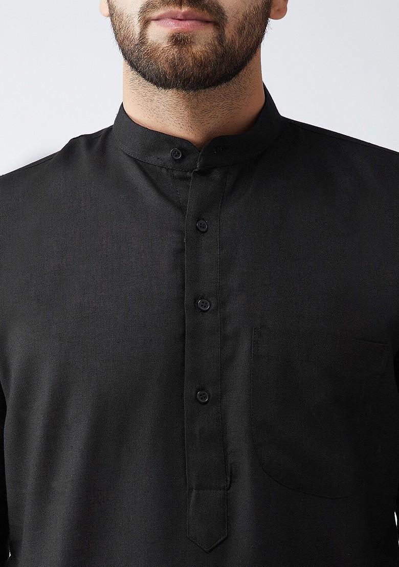 Black Solid Poly Blend Kurta For Men