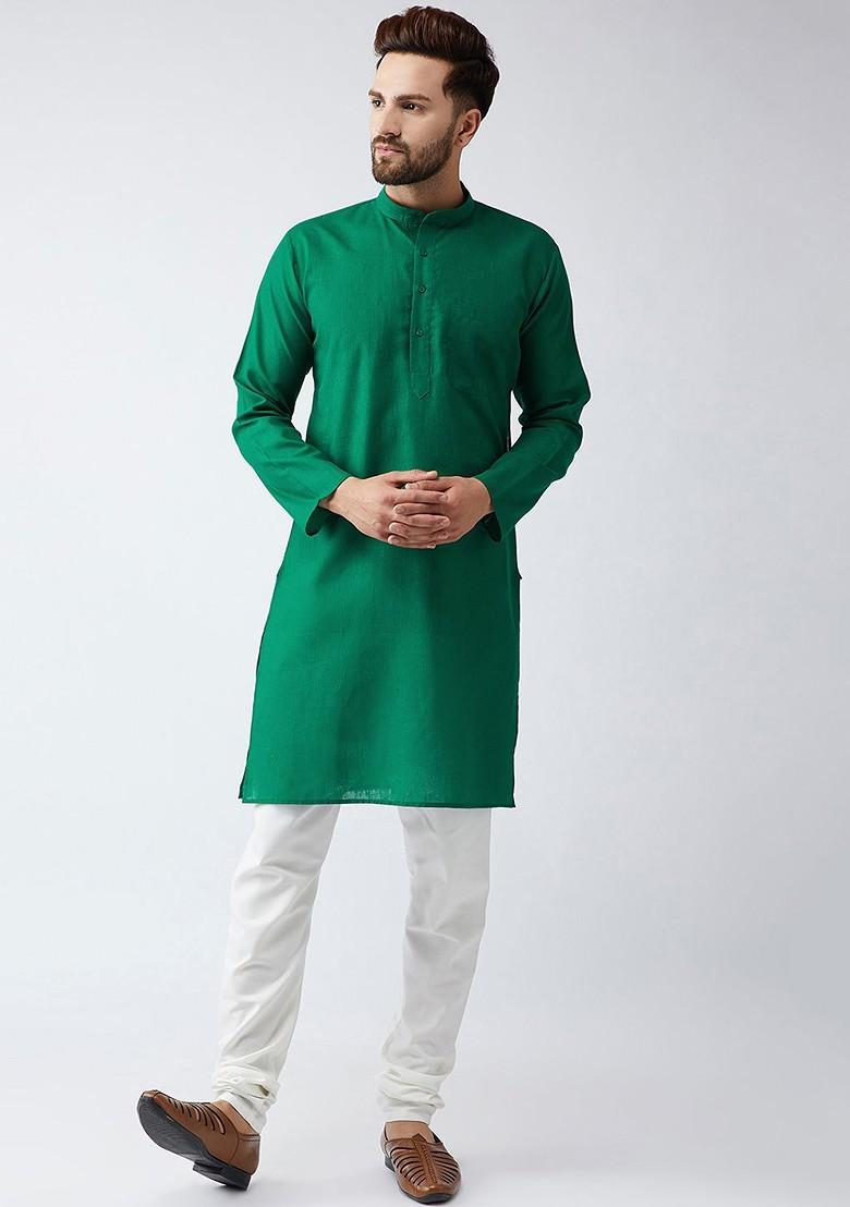 Green Solid Poly Blend Kurta For Men