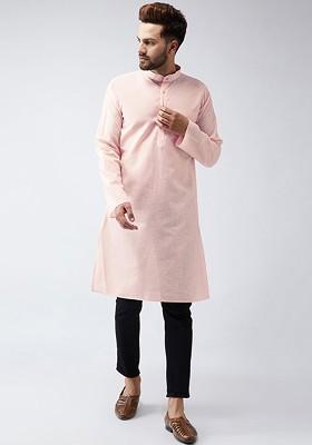 Peach Woven Poly Blend Kurta For Men