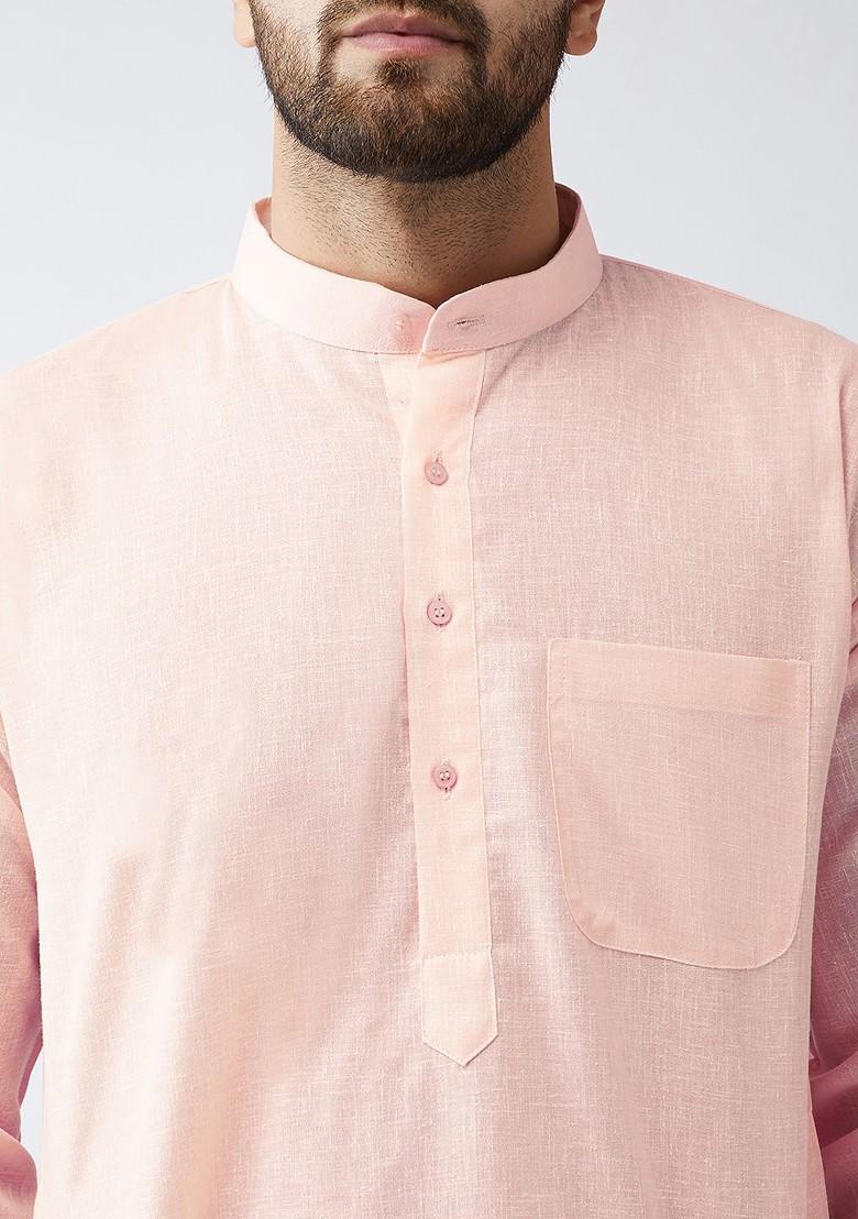 Peach Woven Poly Blend Kurta For Men