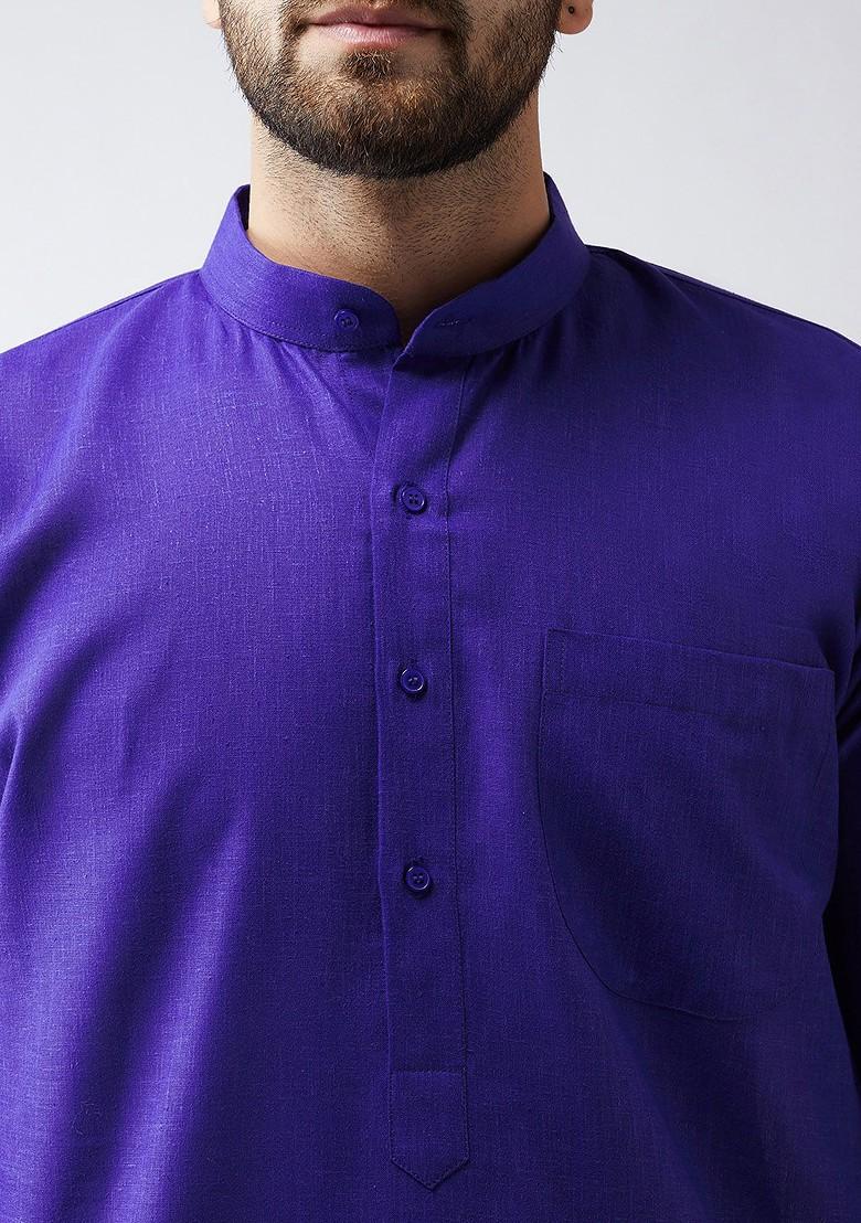 Blue Solid Poly Blend Kurta For Men