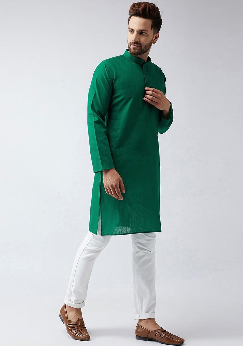 Green Solid Poly Blend Kurta For Men