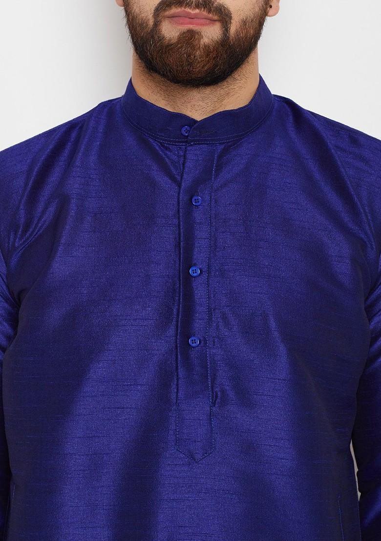 Blue Solid Poly Blend Kurta For Men