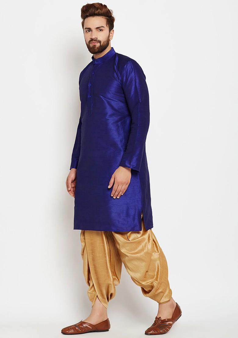 Blue Solid Poly Blend Kurta For Men