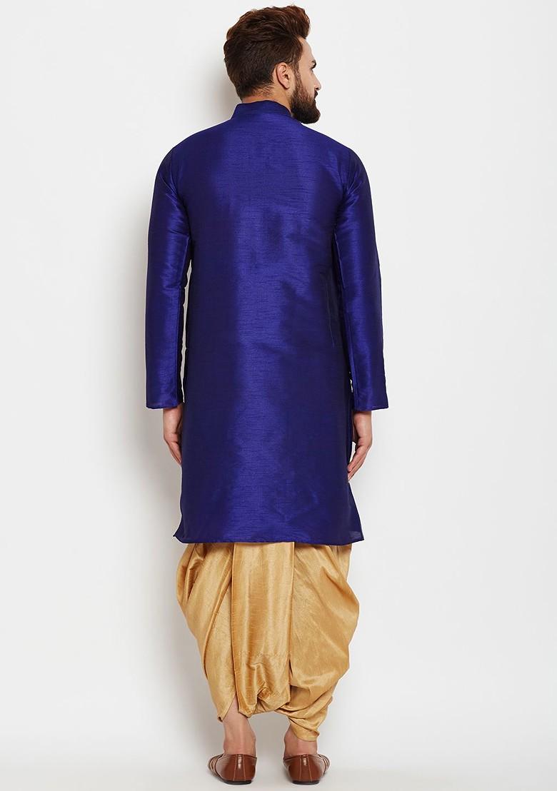 Blue Solid Poly Blend Kurta For Men