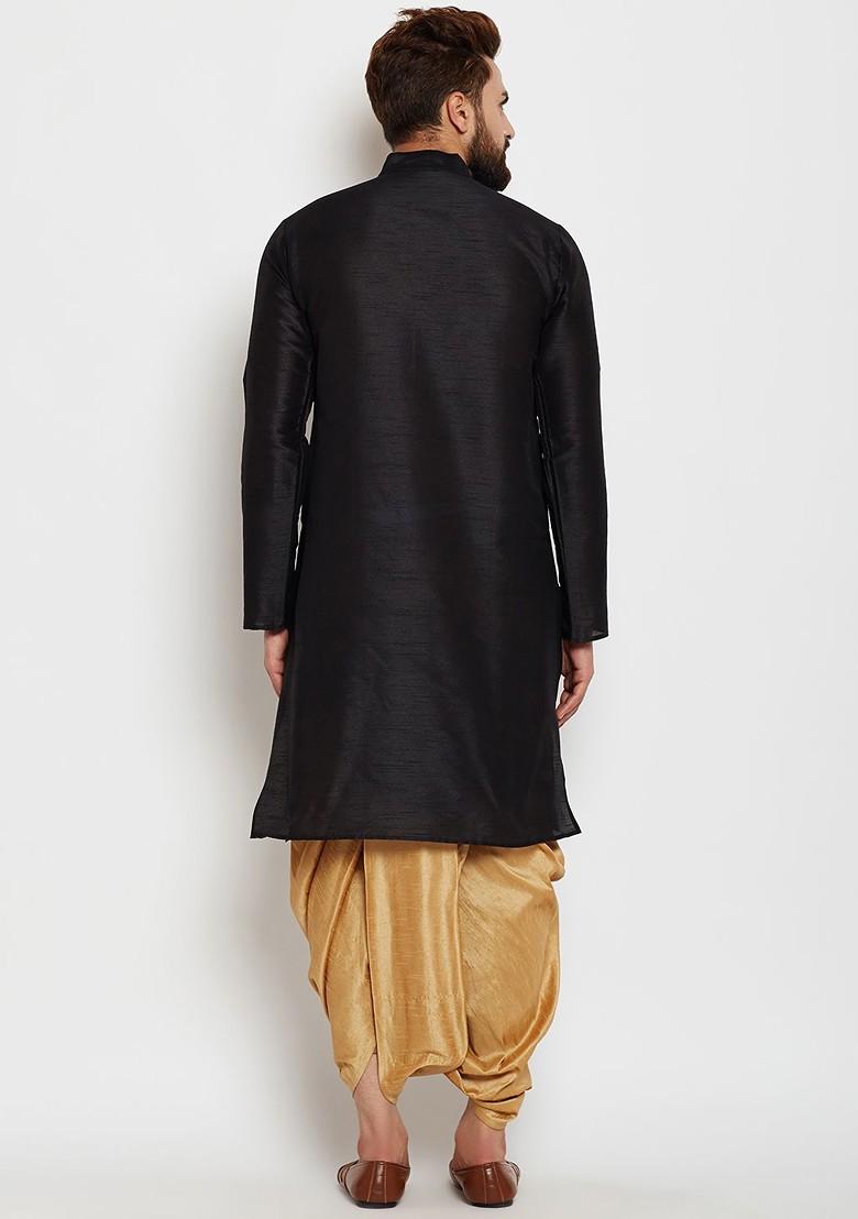 Black Solid Poly Blend Kurta For Men
