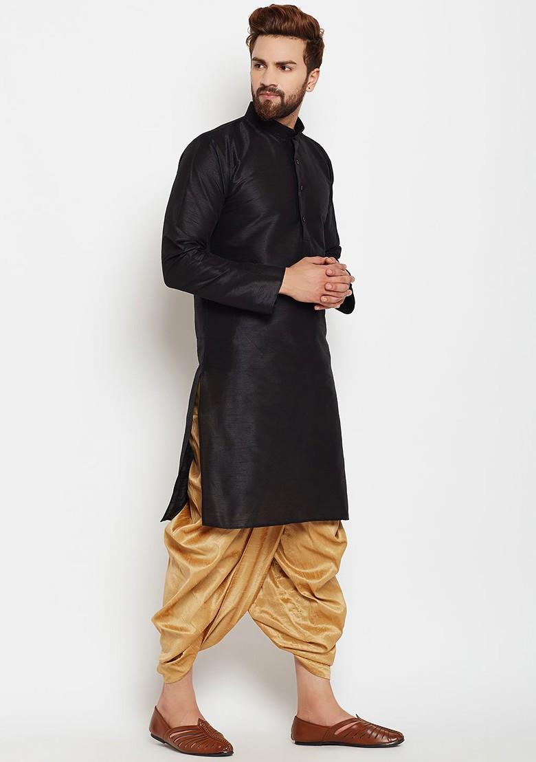 Black Solid Poly Blend Kurta For Men