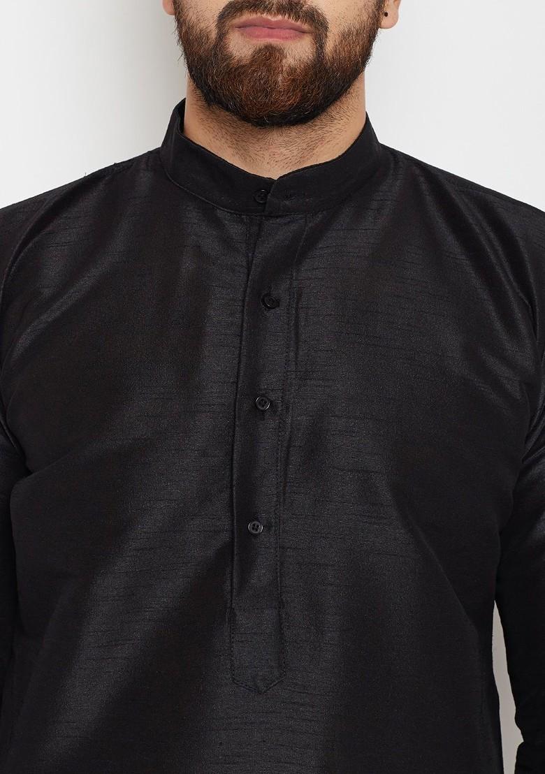 Black Solid Poly Blend Kurta For Men