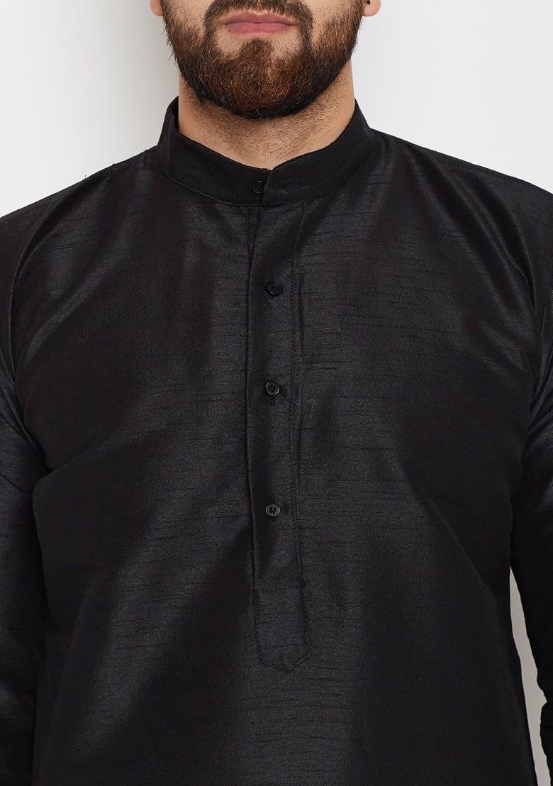 Black Solid Poly Blend Kurta For Men