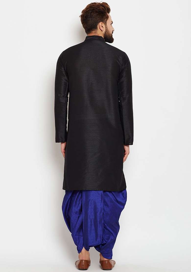 Black Solid Poly Blend Kurta For Men - Indya