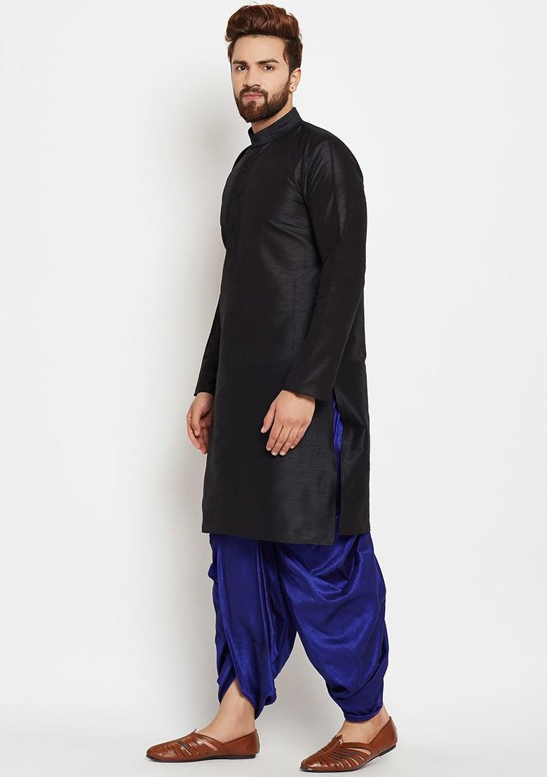 Black Solid Poly Blend Kurta For Men