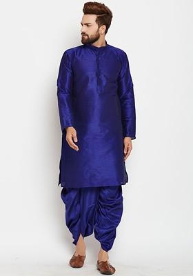 Blue Solid Poly Blend Kurta For Men
