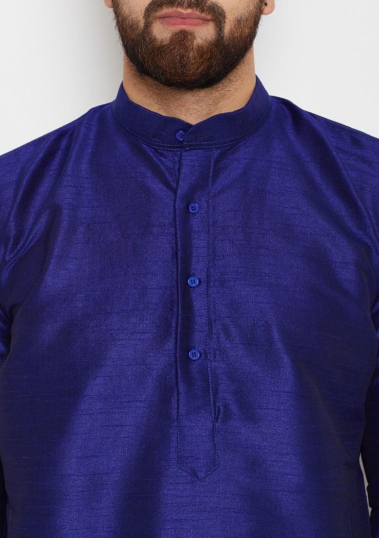 Blue Solid Poly Blend Kurta For Men