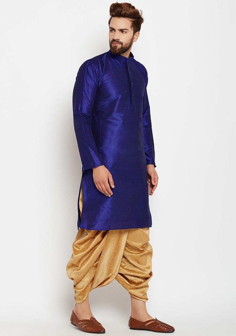 Blue Solid Poly Blend Kurta For Men