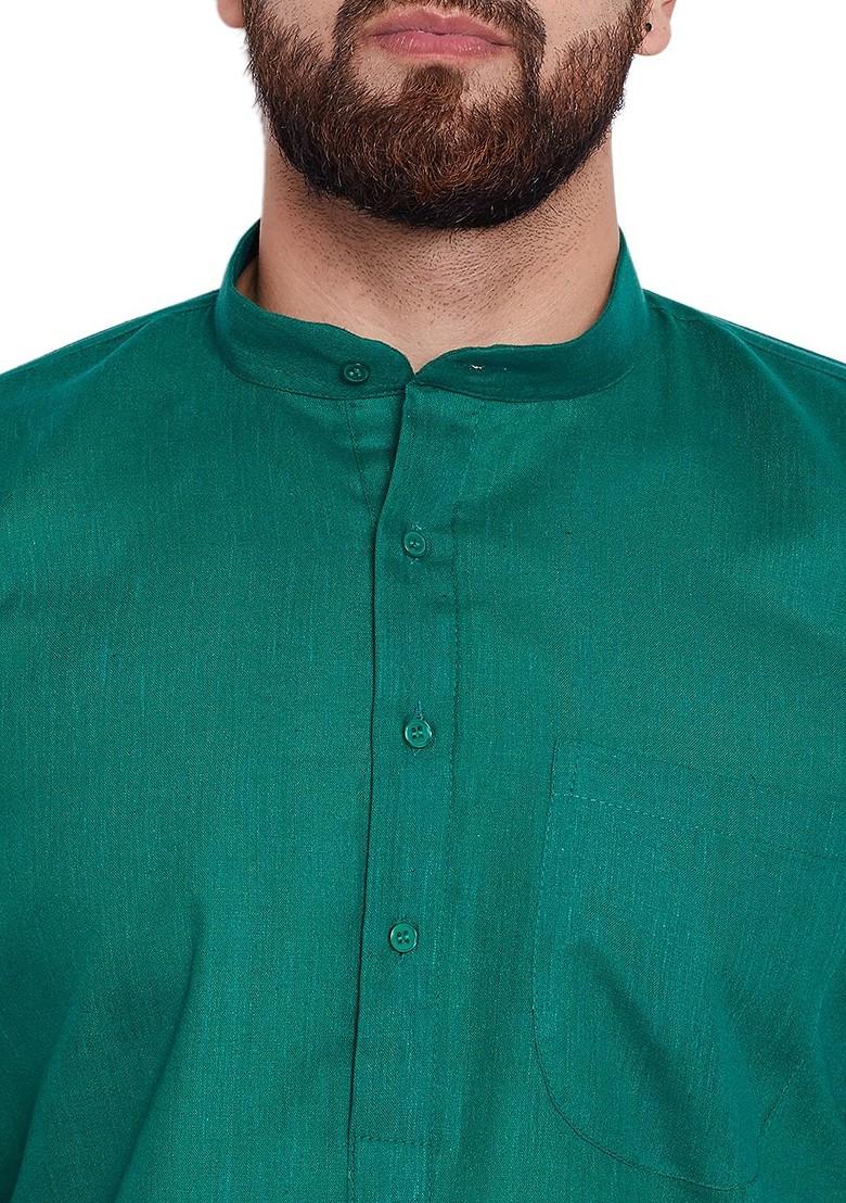 Green Solid Poly Blend Kurta For Men