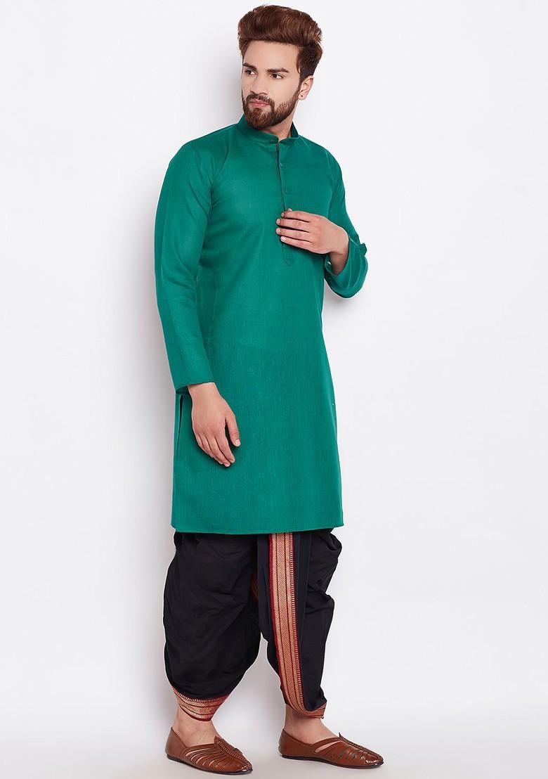 Green Solid Poly Blend Kurta For Men