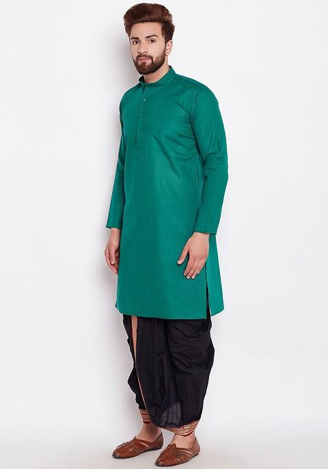 Green Solid Poly Blend Kurta For Men