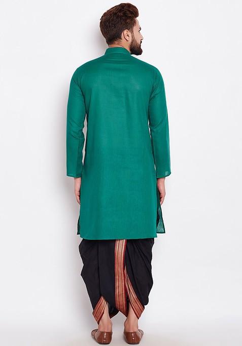 Green Solid Poly Blend Kurta For Men
