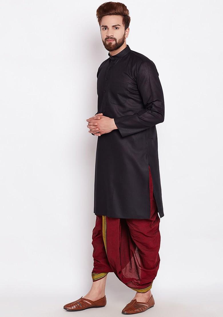Black Solid Poly Blend Kurta For Men