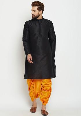 Black Solid Poly Blend Kurta For Men