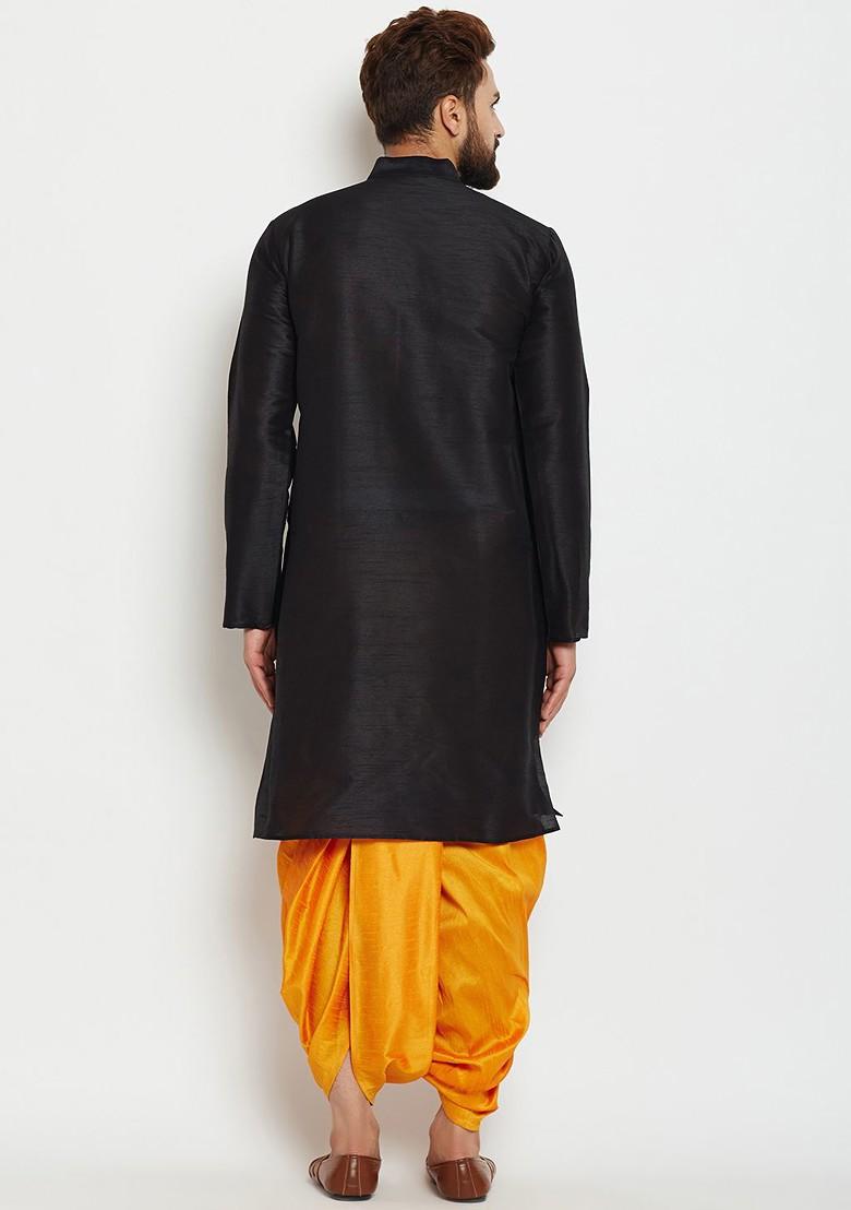 Black Solid Poly Blend Kurta For Men