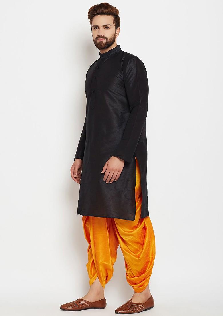 Black Solid Poly Blend Kurta For Men