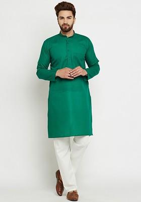 Green Solid Poly Blend Kurta For Men