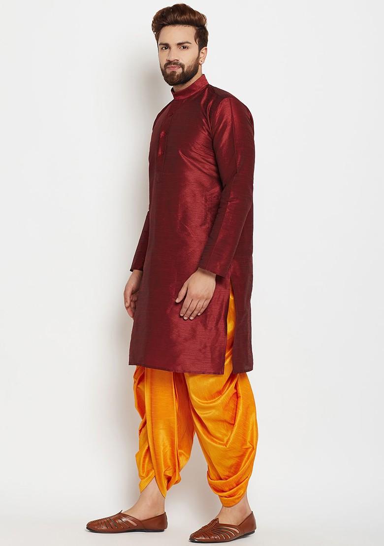 Maroon Solid Poly Blend Kurta For Men