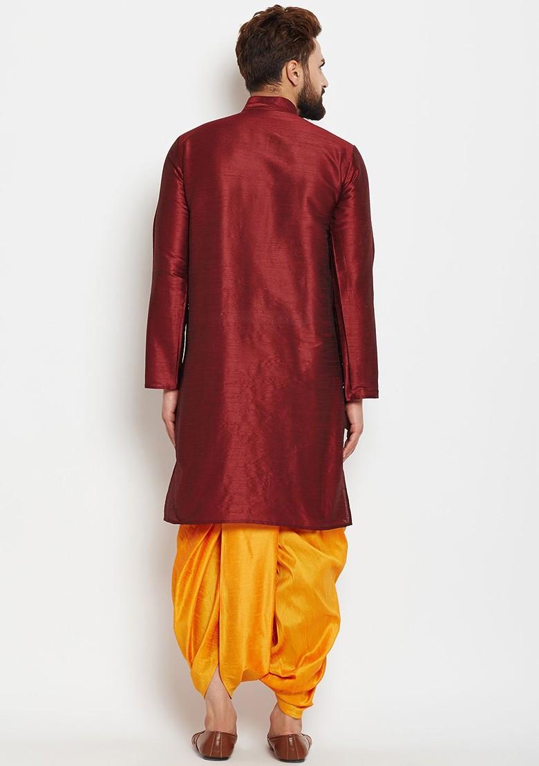 Maroon Solid Poly Blend Kurta For Men