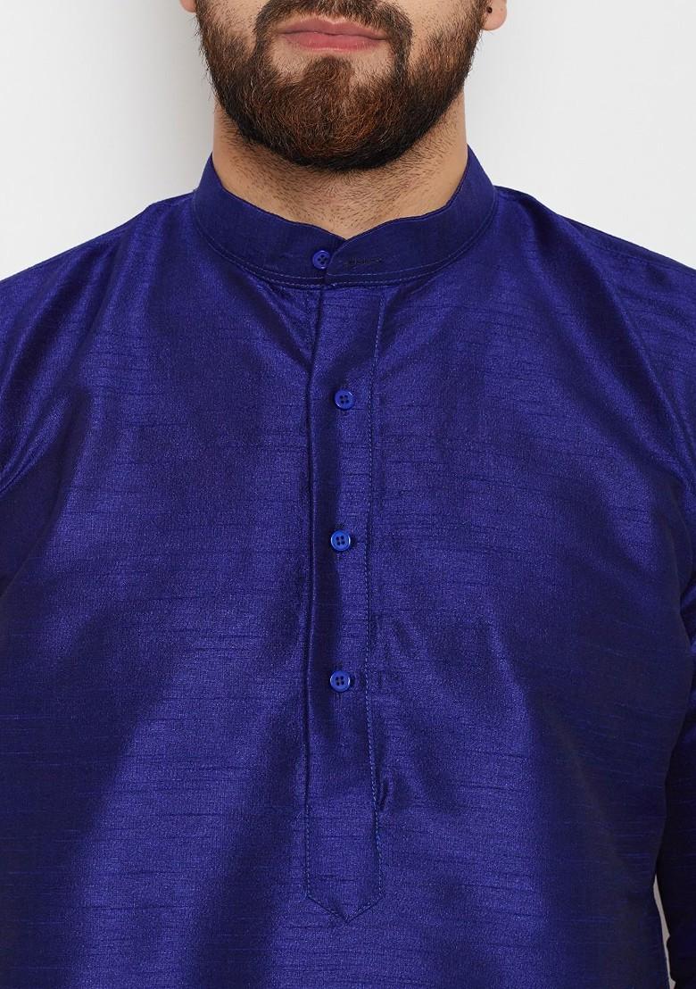Blue Solid Poly Blend Kurta For Men