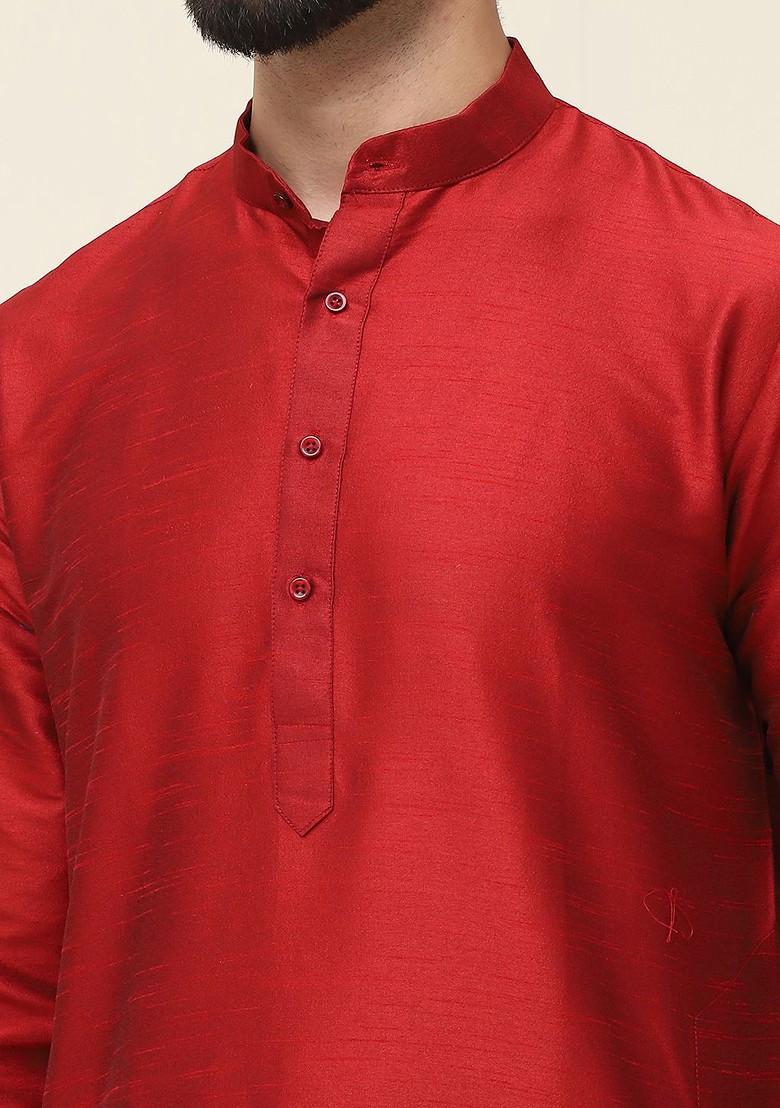 Maroon Solid Poly Blend Kurta For Men