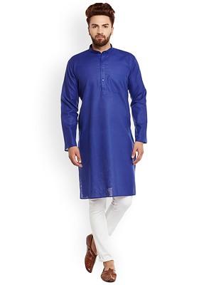 Blue Solid Poly Blend Kurta For Men
