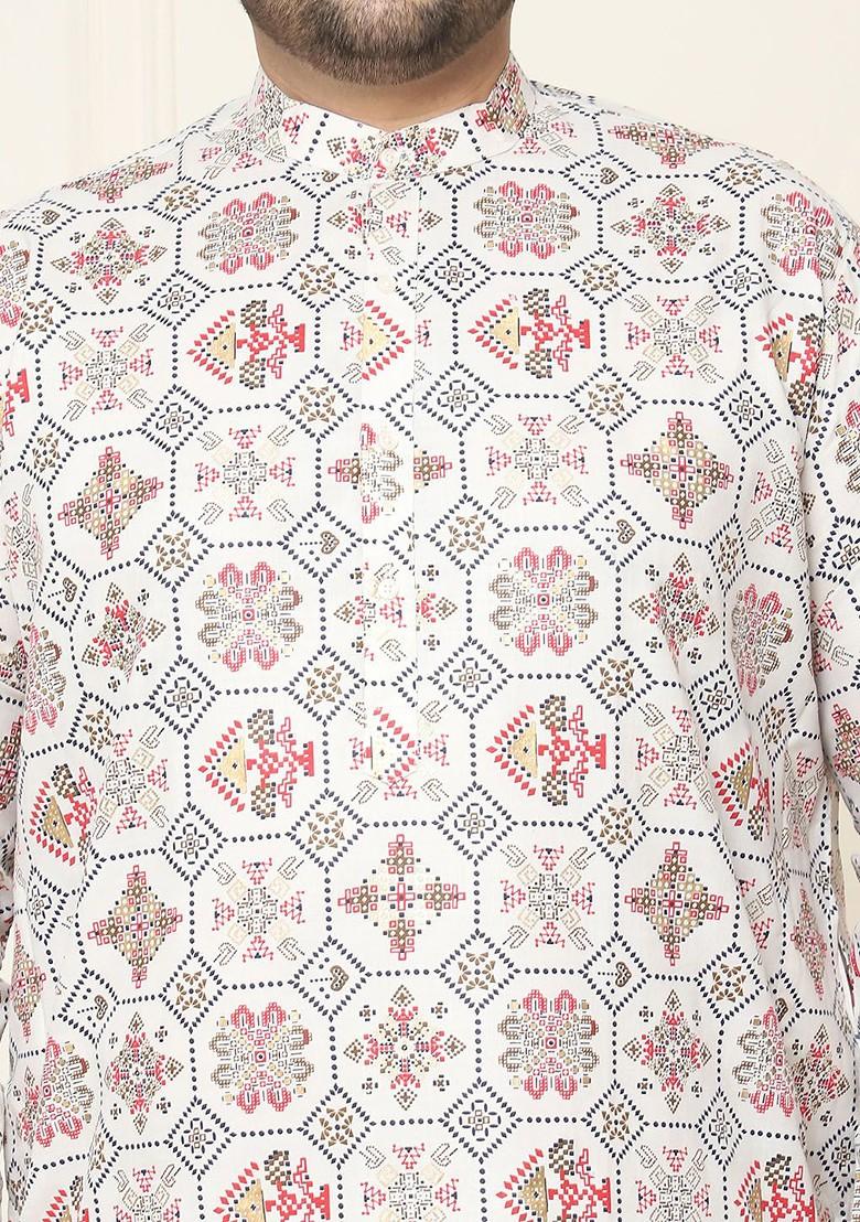 Beige Ethnic Motifs Poly Blend Kurta For Men