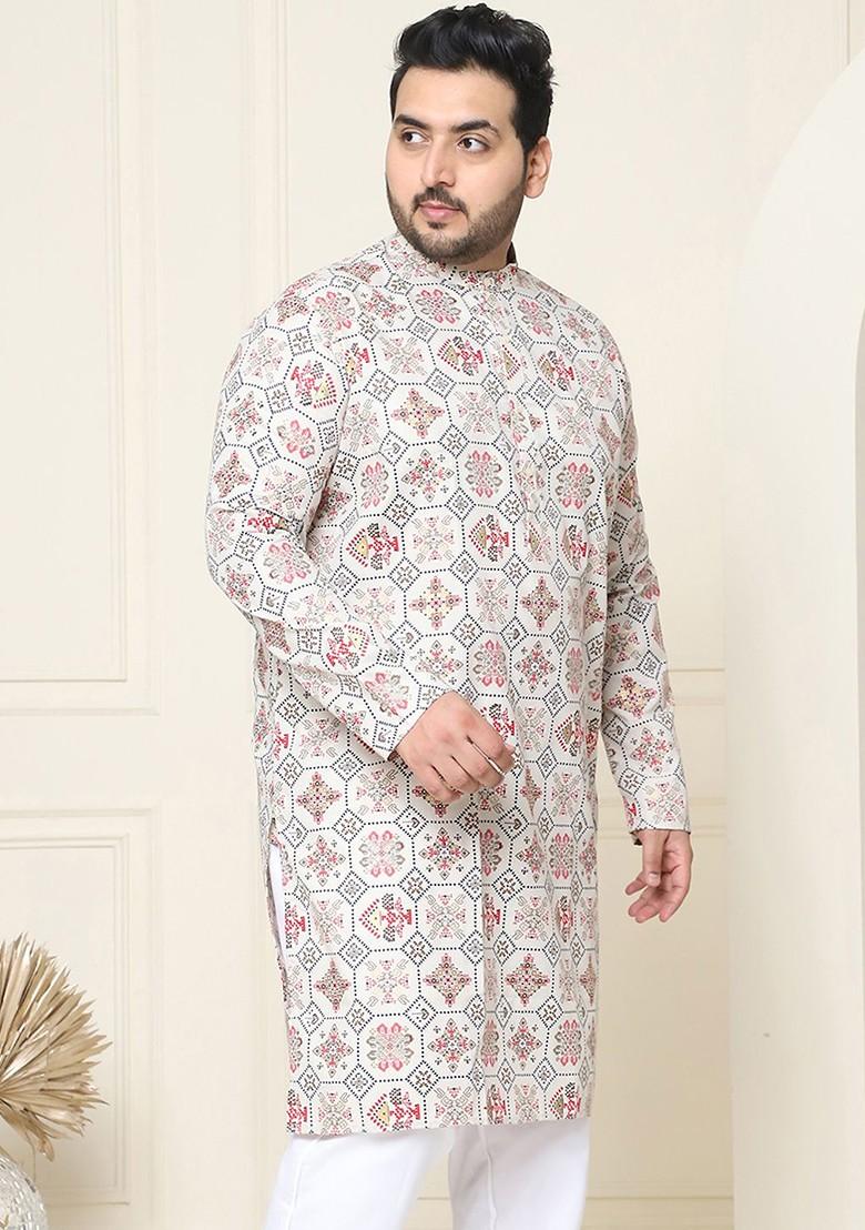 Beige Ethnic Motifs Poly Blend Kurta For Men