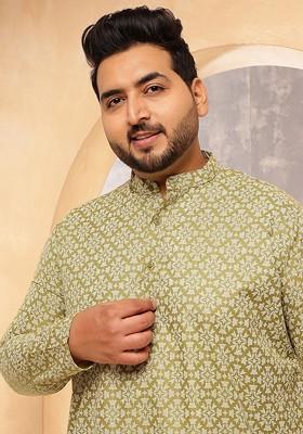 Green Printed Poly Blend Kurta For Men