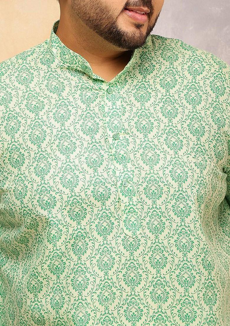 Green Printed Poly Blend Kurta For Men